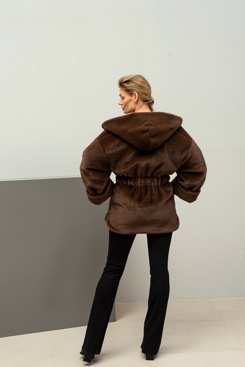 Women's double-sided eco fur parka with fur texture brown with khaki, Brown, Brown, 42, Winter