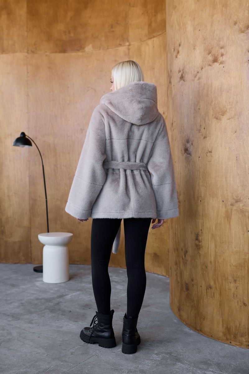 Women's Reversible Short Hooded Faux Fur Shearling Coat cappuccino, Cappuccino, Cappuccino, 44