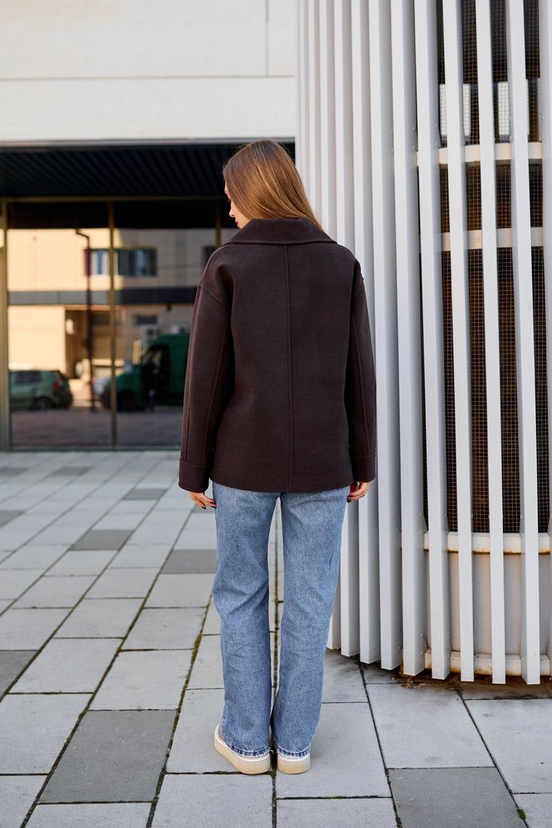 Classic women's coat jacket short oversized with buttons, pockets an English collar and a loose fit  brown, 6#Brown, 6#Brown, 42, Autumn/Spring