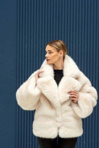 Women's reversible winter eco-fur parka with fur and belt milky, Milk, Milk, 42, Winter