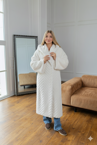 Women's Eco-Mink Maxi Coat with Hood white, White print, White print, 40, Winter