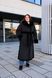 Women's long reversible black shearling coat with hood and belt, Black, Black, 42, Winter