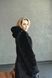 Women's long reversible black shearling coat with hood and belt, Black, Black, 42, Winter