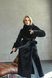 Women's long reversible black shearling coat with hood and belt, Black, Black, 42, Winter
