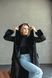 Women's long reversible black shearling coat with hood and belt, Black, Black, 42, Winter