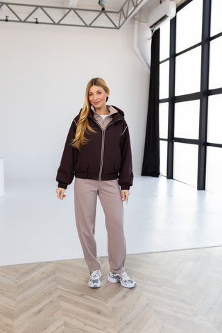 Women's demi-season short windbreaker with elastic band, cuffs and detachable hood chocolate, 1505 (а), 1505 (а), 46, Autumn/Spring