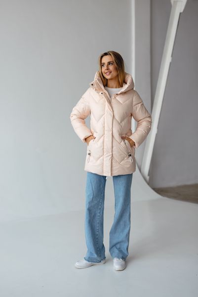 Women's winter hip-length jacket with a hood and zipper, warm quilted jacket with pockets, TI 06, 42, TI 06