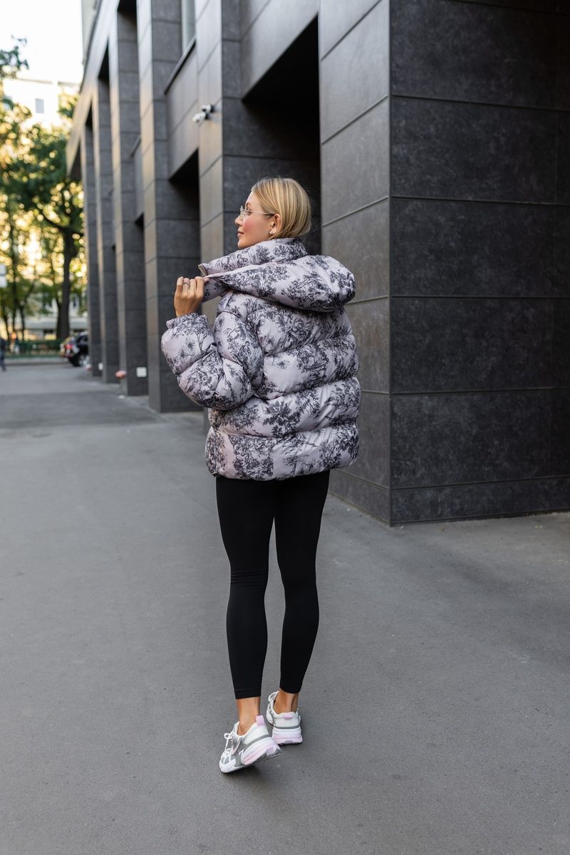 Women's double-sided winter oversized puffer with a detachable hood and print beige, 1437 (а), 1437 (а), 42, Winter