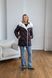 Short women's winter jacket with a hood cinched at the waist trimmed with white faux fox fur insulated with a zipper and buttons cuffs with ribbing brown with white fur, 1505 (а), 1505 (а), 42, Winter