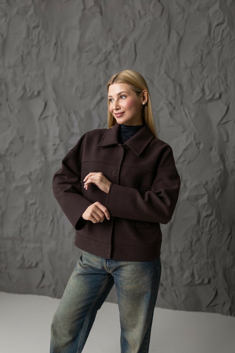 Cropped women's straight-cut coat in brown, 6099 шоколад, 6099 шоколад, 40, Autumn/Spring