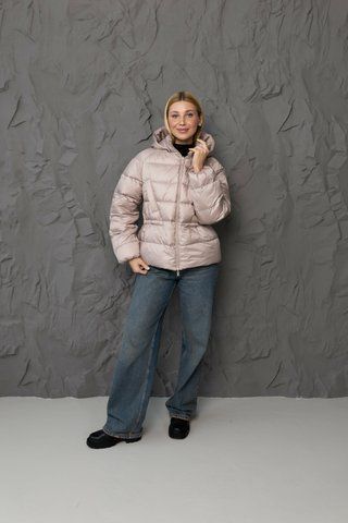 Women's demi-season jacket with detachable hood and drawstring at the waist Beige, TI 31, TI 31, 46