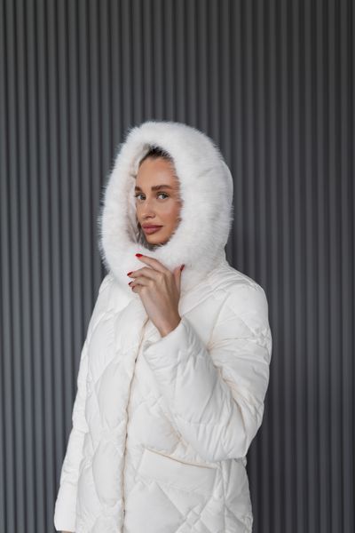 Women&rsquo;s Oversized Quilted Winter Jacket with Hood and Eco Fur, 1221 (a), 46, 1221 (a)