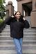 Winter short women's jacket with a fur hood padded zip up with elastic cuffs and decorative stitching black, Black (a), Black (a), 42, Winter