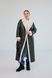 Women's long winter faux leather coat with fur, wide sleeves, and a belt in dark green, Green, Green, 42, Winter
