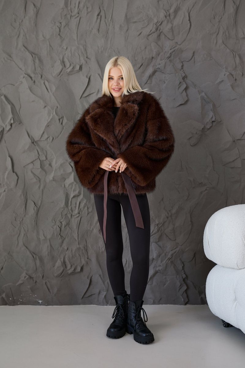 Women's reversible winter eco-fur parka with fur and belt dark brown, D.Brown, D.Brown, 40, Winter