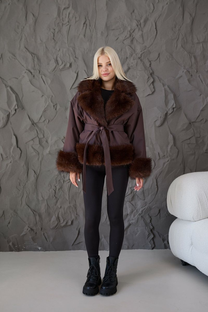 Women's reversible winter eco-fur parka with fur and belt dark brown, D.Brown, D.Brown, 40, Winter