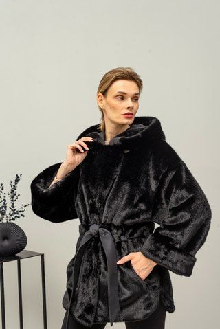 Жіноча парка трансформер із двостороннім дизайном та оздобленням екохутром  колір чорна N83V фото