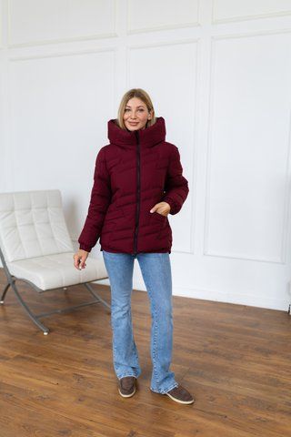 Women's winter down jacket with a hood padded oversized jacket burgundy, 772 (а), 772 (а), 44, Winter