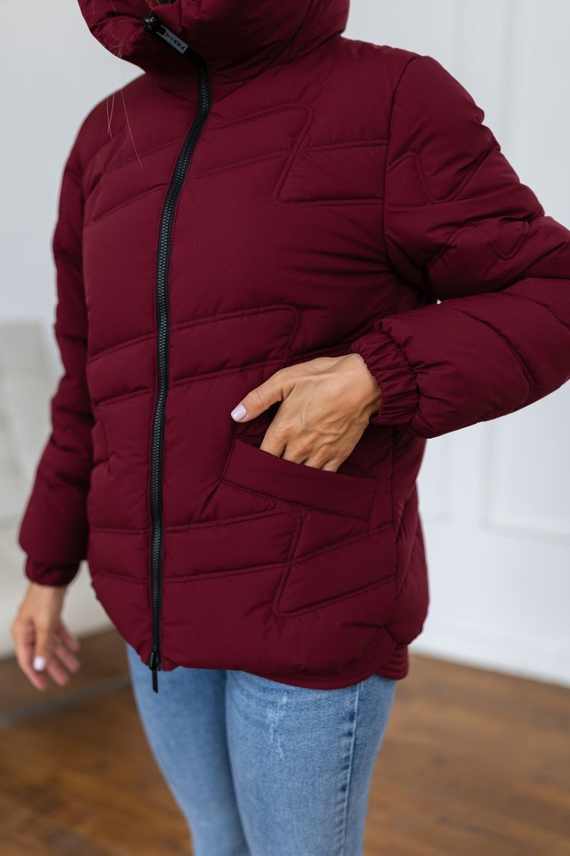 Women's winter down jacket with a hood padded oversized jacket burgundy, 772 (а), 772 (а), 44, Winter