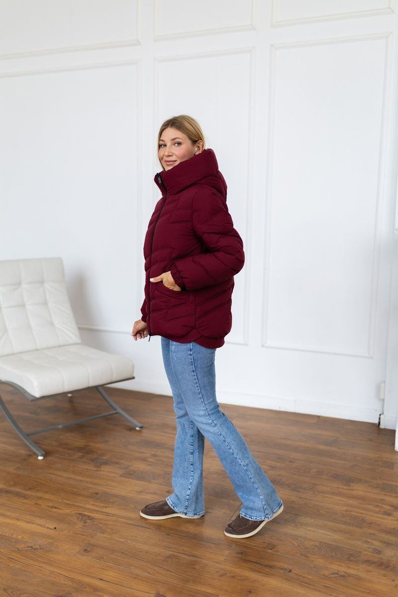 Women's winter down jacket with a hood padded oversized jacket burgundy, 772 (а), 772 (а), 44, Winter
