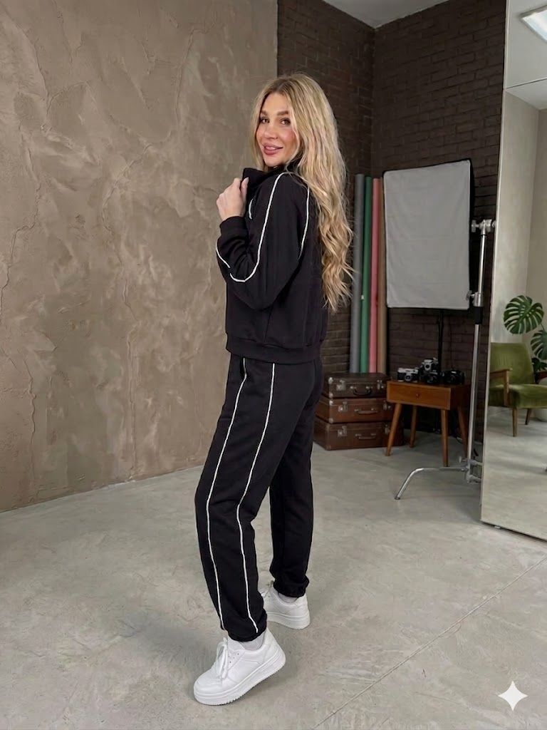Women's jogger sweatpants with side stripes and a high waist, Black, Black, 42, Autumn/Spring