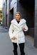 Insulated women's short jacket with a hood and faux fox fur tie waist, zipper and snap closure cuffs on the sleeves cream, 1221(L), 1221(L), 46, Winter