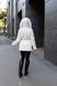 Insulated women's short jacket with a hood and faux fox fur tie waist, zipper and snap closure cuffs on the sleeves cream, 1221(L), 1221(L), 46, Winter