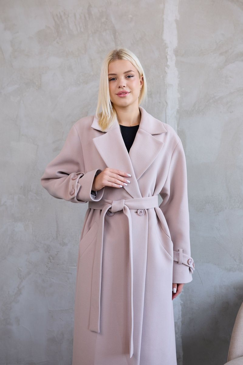 Women's demi-season coat with a belt and wide sleeves beige, беж, 138165, 42, Autumn/Spring