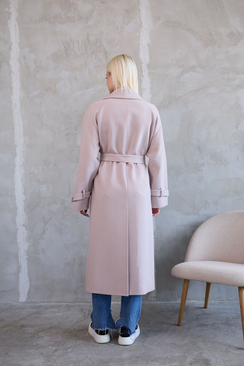 Women's demi-season coat with a belt and wide sleeves beige, беж, 138165, 42, Autumn/Spring