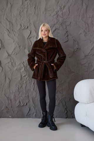 Women's Reversible Short Faux Fur Suede Shearling Coat brown, Brown, Brown, 42, Winter