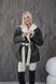 Women's reversible winter aviator coat with belt made of eco leather and fur dark green, Green, Green, 42, Winter