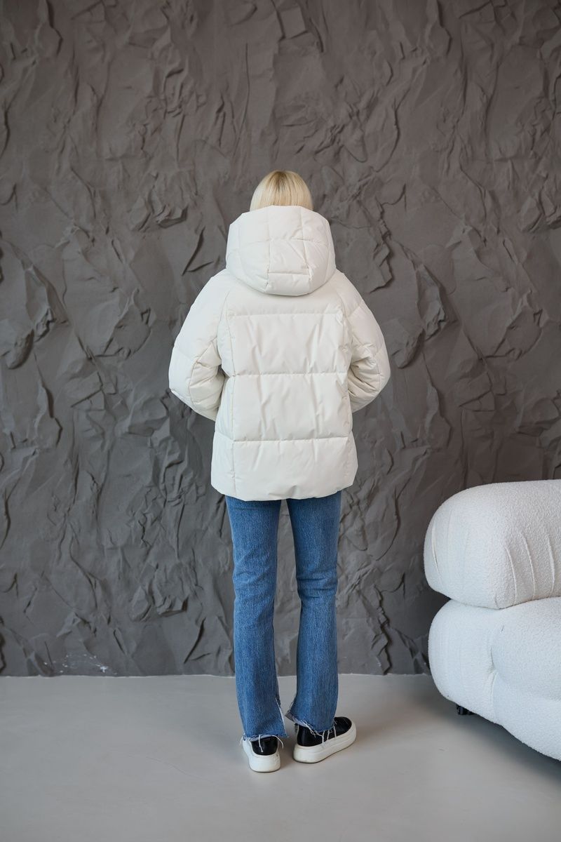 Insulated women's waterproof jacket with a zipper deep hood pockets cuffs  and a drawstring at the bottom in cream, C003_milk, C003_milk, 44, Winter
