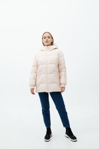 Жіноча стьобана коротка зимова куртка-пуховик з капюшоном К-215 фото