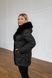 Women's insulated short jacket with a waist belt hood and faux fox fur zip and snap closure sleeve cuffs black, Black (а/b), Black (а/b), 42, Winter
