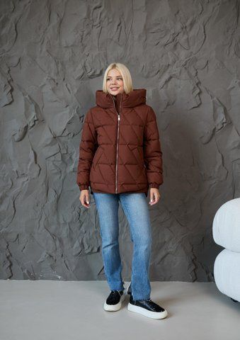 Women's short quilted jacket with a hood and zipper terracotta, 1497 (а), 1497 (а), 48, Winter