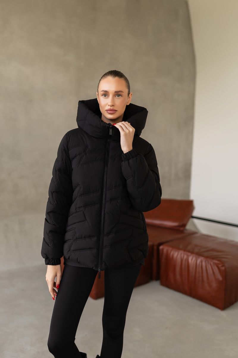 Women's winter puffer jacket with a hood insulated oversized jacket black , Black (a), Black (a), 42, Winter