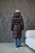 Warm women's jacket with a belt, hood, and patch pockets chocolate, 642 (L), 642 (L), 42, Winter