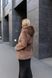 Short Faux Fur Hooded Coat with Chevron Pattern macadamia, Brown print, Brown print, 44, Winter