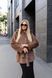 Short Faux Fur Hooded Coat with Chevron Pattern macadamia, Brown print, Brown print, 44, Winter